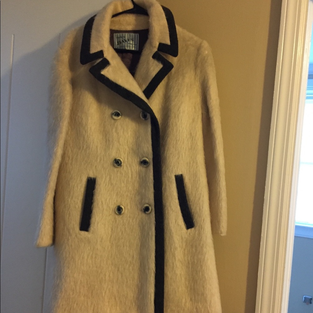 Vintage Black and White Wool Coat, Davis of Boston